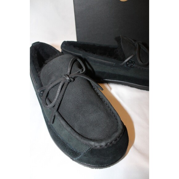 NIB UGG Men\'s Parkdale Black Suede Tie‎ Shearling Lined Slippers Shoes main image 7